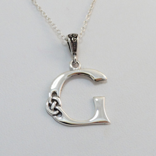 Sterling Silver Celtic Knot Initial Letter G Necklace
