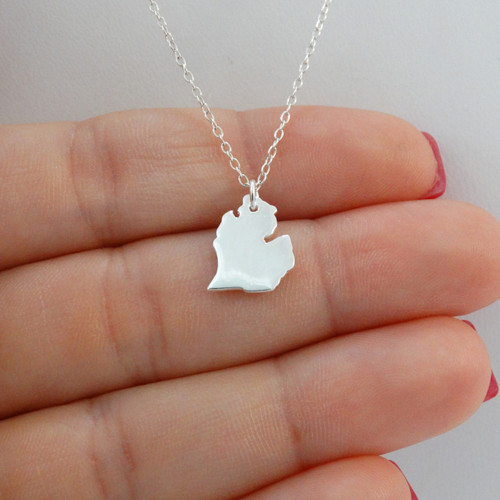 925 Sterling Silver Michigan State Charm Necklace 925 Sterling Silver Michigan State Charm Necklace