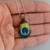 Peacock Feather Eye Ocelli Teardrop Pendant Statement Necklace