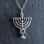 Menorah Charm Necklace with Star of David - Sterling Silver