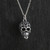 Small 3D Sugar Skull Charm Necklace w/ Filigree Scroll, Sterling Silver