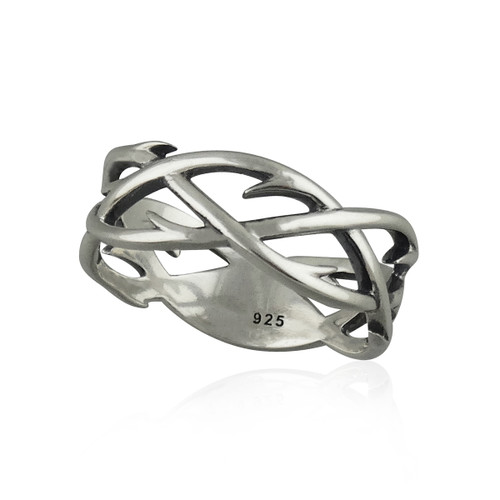 AeraVida Crown Of Thorns Braided Sterling Silver Ring - .925 Silver Weave Band, Sizes 5-11, Gift Boxed