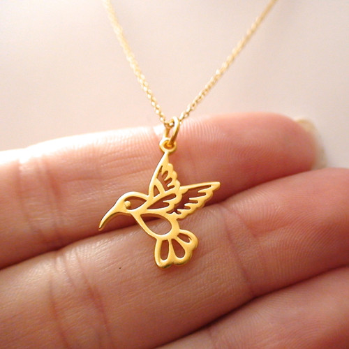 Gold Plated Hummingbird Necklace in 925 Sterling Silver