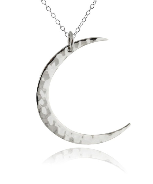 Hammered Crescent Moon Charm Necklace - 925 Sterling Silver ...