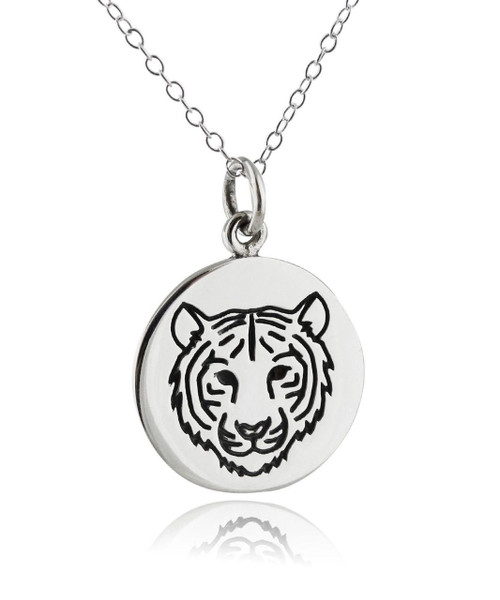 Tiger Charm Necklace Etched 925 Sterling Silver FashionJunkie4Life