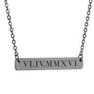 Personalized Roman Numeral Horizontal Bar Necklace - Engraved Stainless Steel