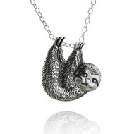 Textured Sloth Slider Necklace - Sterling Silver