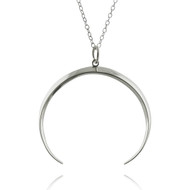 Ridged Crescent Moon Pendant Necklace - 925 Sterling Silver