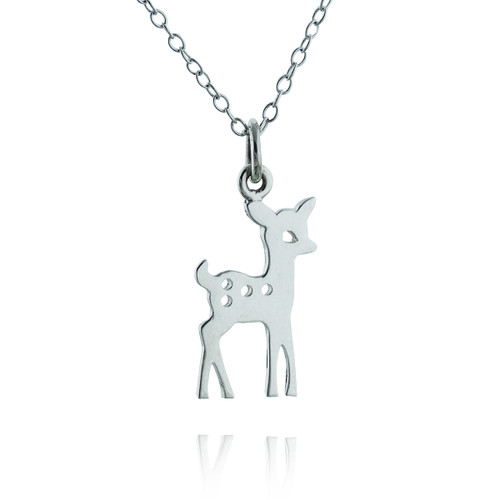 Fawn Baby Deer Silhouette Charm Necklace, Sterling Silver 