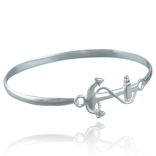 Anchor Bangle Bracelet w/ Latch, Sterling Silver - FashionJunkie4Life