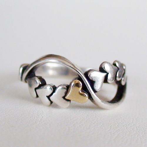 Rope of Hearts Sterling Silver and 14K Gold Ring