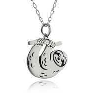 Sloth Charm Necklace, Etched Sterling Silver