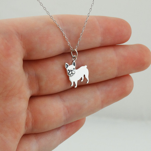 Sterling Silver French Bulldog Dog Necklace 18 Inch