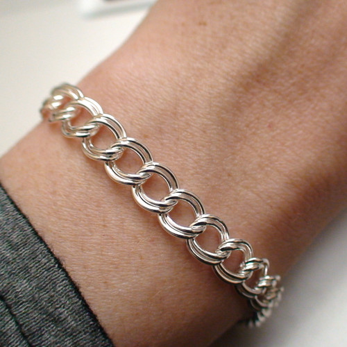 7" Sterling Silver Double Link Charm Bracelet