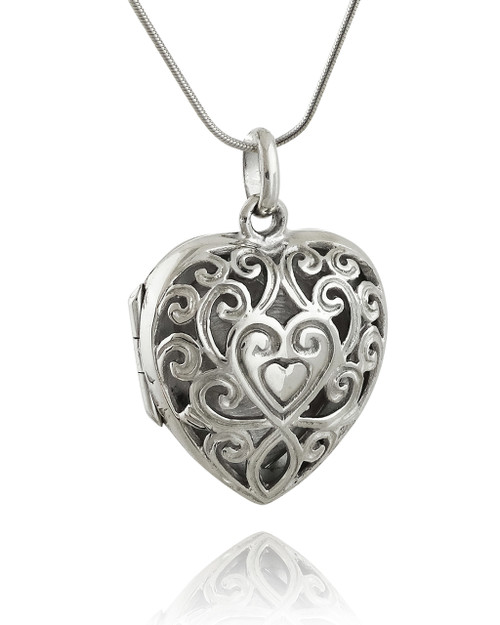 Sterling Silver Heart Filigree Locket Necklace