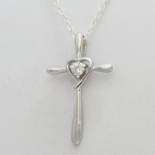 Heart in Cross Necklace in Sterling Silver