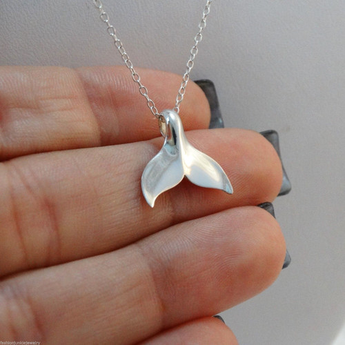 Whale Tail Hawaiian Fish Hook Necklace - 925 Sterling Silver