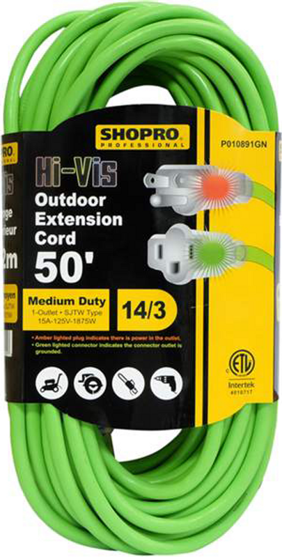 50FT 12 3 HI VIS EXT CORD WITH LIGHT IND (B4296)