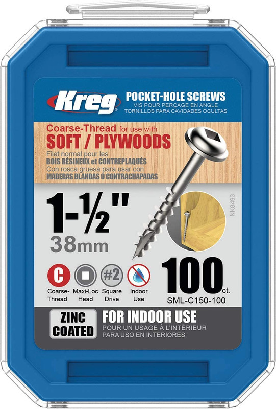 POCKET SCREWS 1 1/2IN. NO. 8 CRSE W/H 100CT