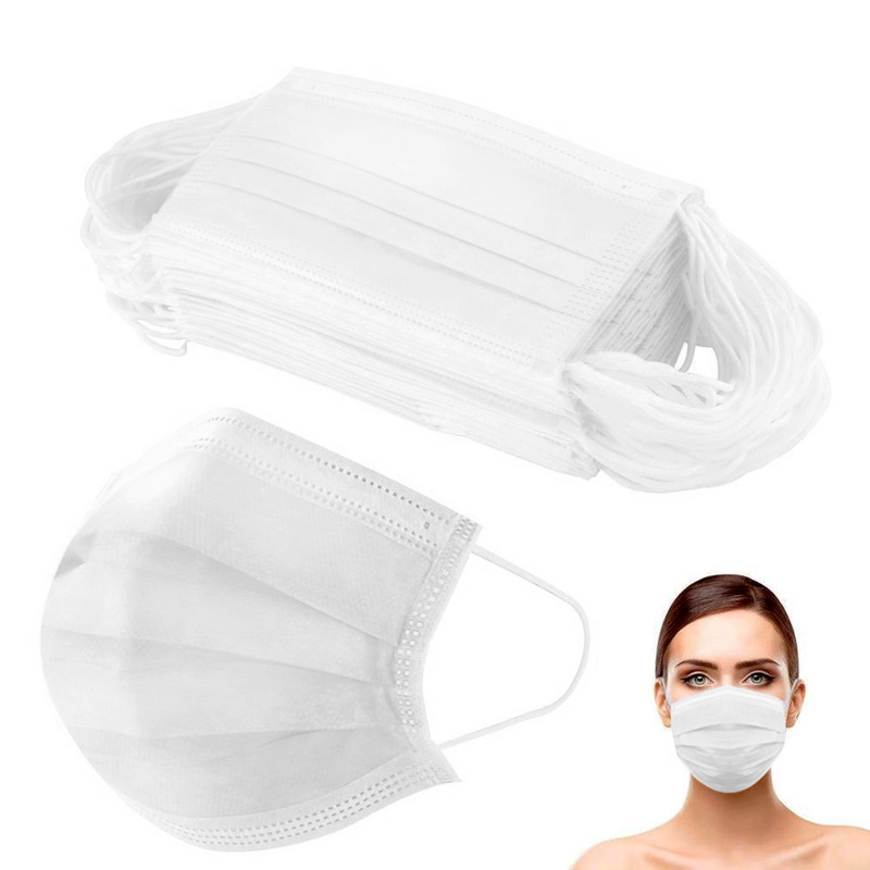 3 PLY DISPOSABLE FACE MASKS 50PC WHITE