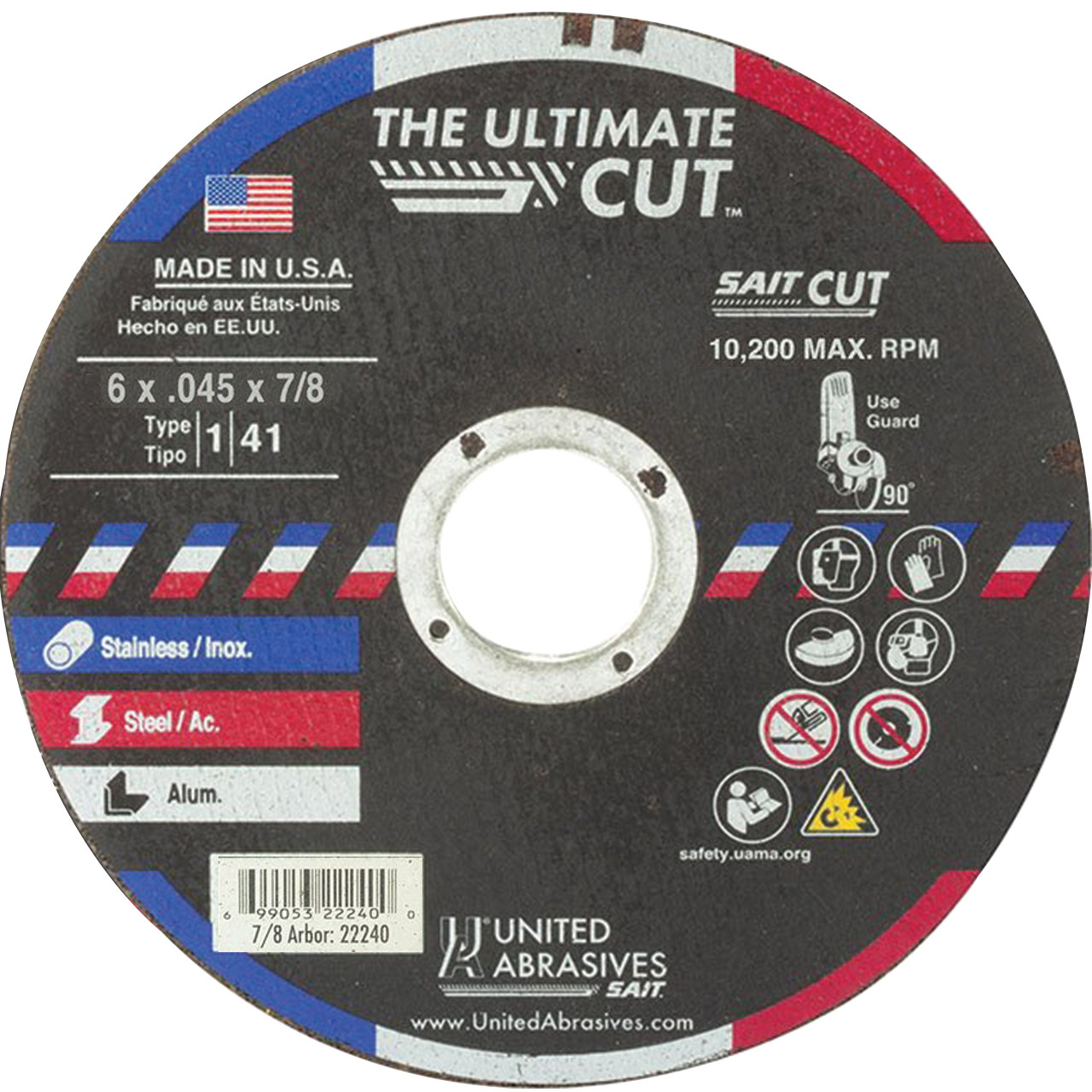 SAIT United Abrasives Ultimate Cut Type 27 Cutting Wheels – 6" X .045, 7/8" Arbor (10-Pack)