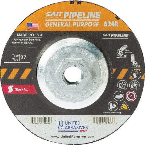 United Abrasives SAIT - 7" X 1/8" X 5/8"-11 Type 27 A24R Pipeline Grinding Wheel - ABR22052