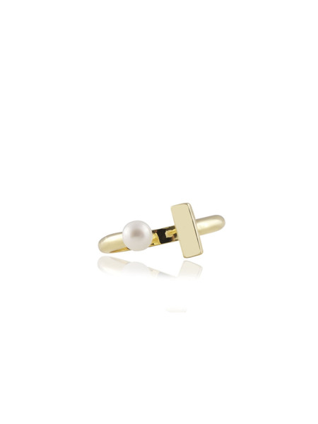 Bar Pearl Ring in Gold