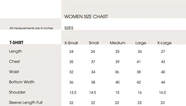 Female T-Shirt Spec Sheet