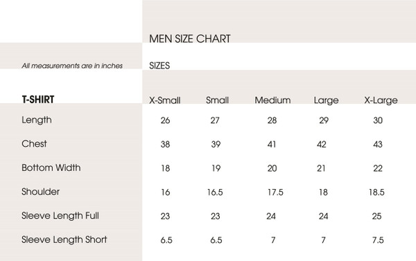 Male T-Shirt Spec Sheet