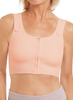 Woman wearing medical grade high compression bra for mastectomy recovery