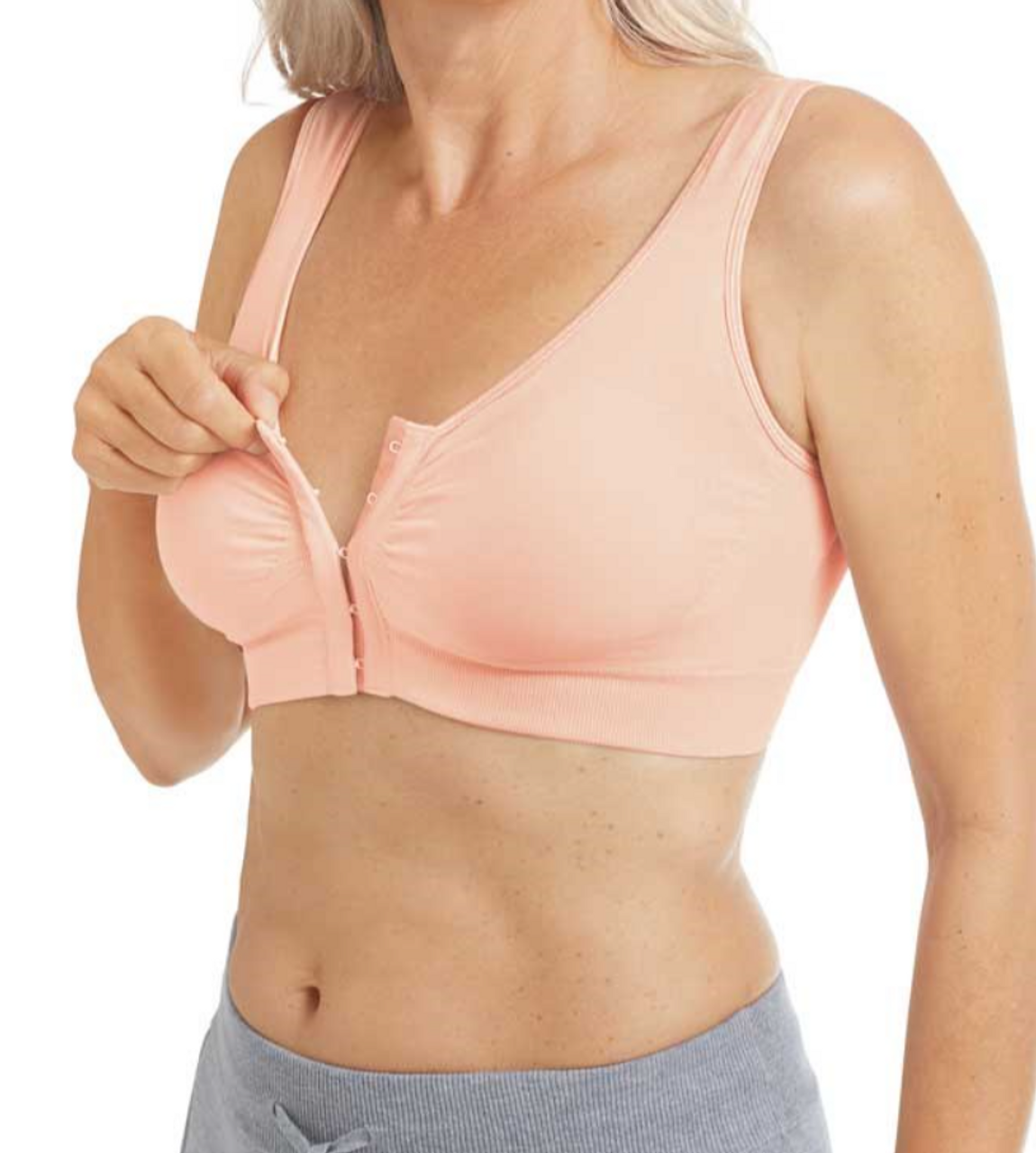 Pocketed Leisure Bra Front Closure Wirefree Post Surgery 95% Cotton Rich US  ABC