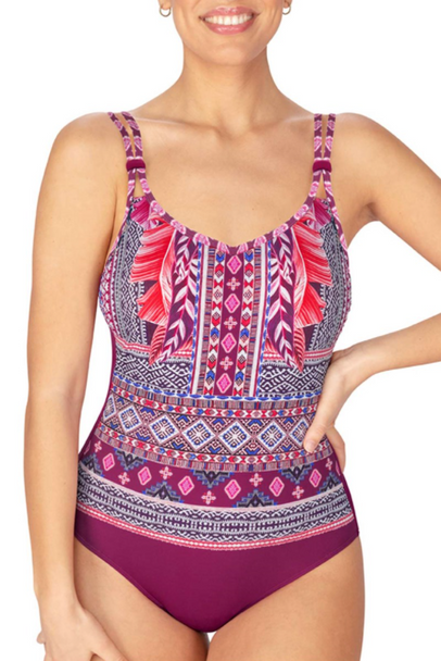 Boho Vibes  Half Bodice One Piece Swimsuit-Berry Sorbet
by Amoena