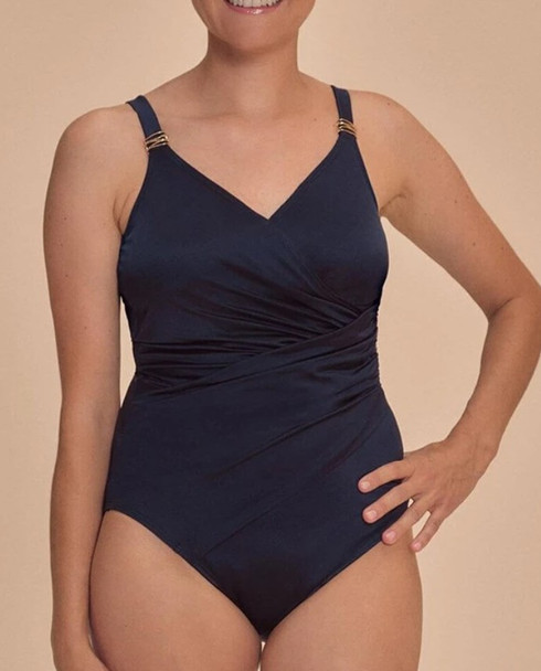 Amoena Half Bodice One-Piece Swimsuit -Navy-Front-view