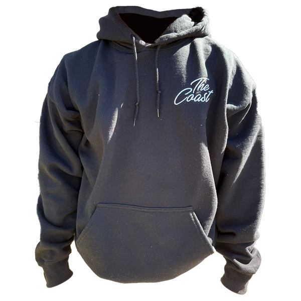 “The Coast” Hoodie is built for cool mornings and breezy evenings by the water. Whether you’re heading out before sunrise or winding down dockside, this black hoodie delivers that clean coastal look with dependable comfort.