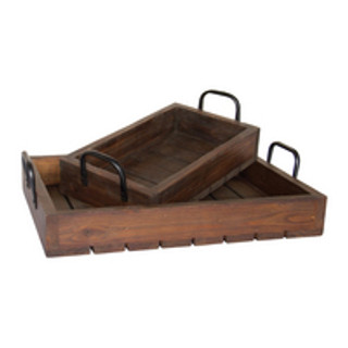 RUSTIC TRAY SET - STAINED WOOD