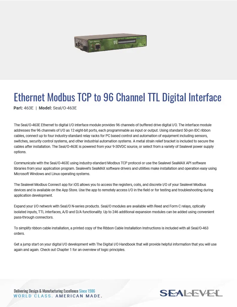 Datasheet: 463E - Sealevel Systems, Inc