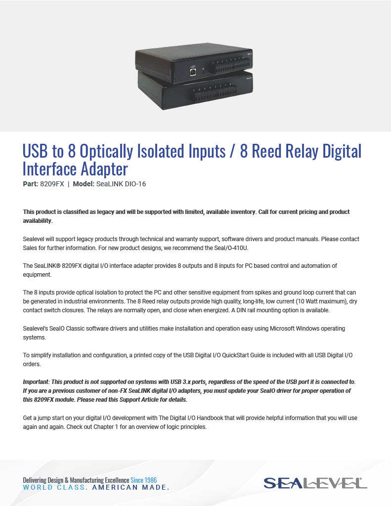 Datasheet: 8209FX - Sealevel Systems, Inc
