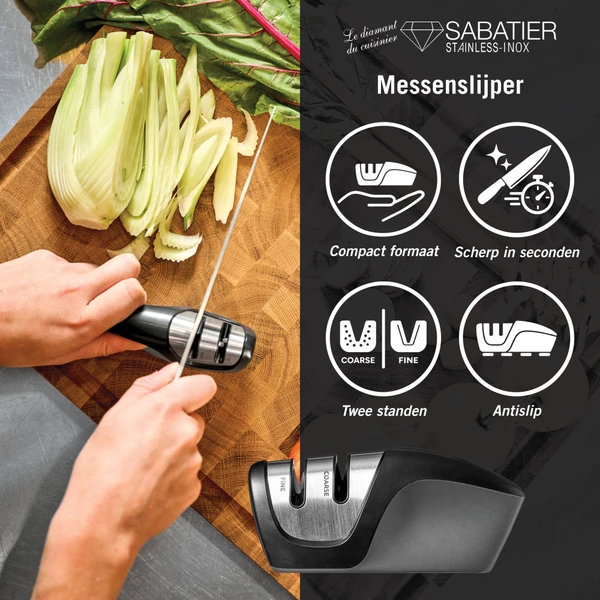 Diamant Sabatier Mini Messenslijper – 2 Slijpstanden – Zwart