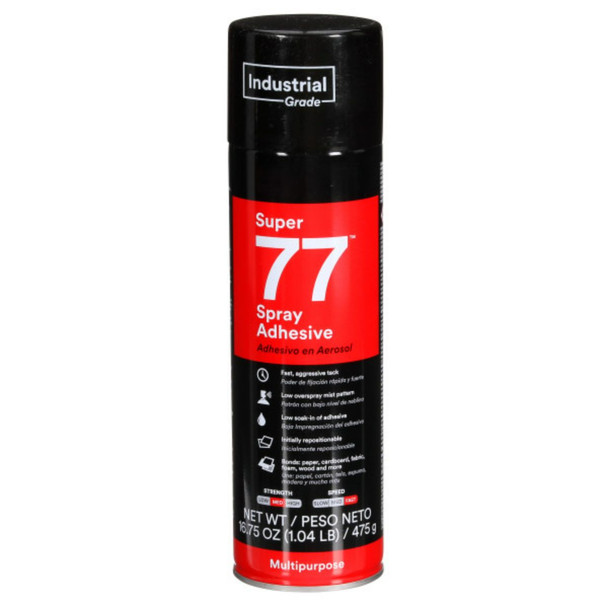 02120021210-12 3M Super 77 Multipurpose Spray Adhesive, 24 Fl Oz Can (Net Wt 16.75 Oz), 12/Case, NOT FOR SALE IN CA AND OTHER STATES