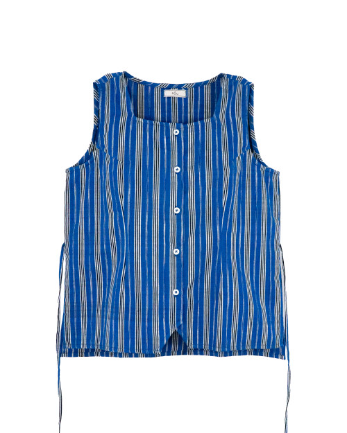 No Sleeve Square Blouse - Lurik White x Blue