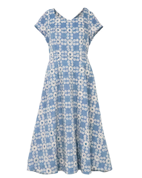 Flare V-Neck Dress - Gringsing Star in Blue