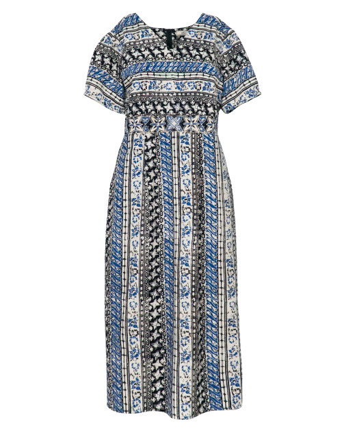 Puff Sleeves Dress - Blue x Black Stripes