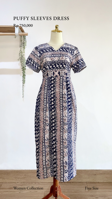 Puff Sleeves Dress - Peach x Black Stripes