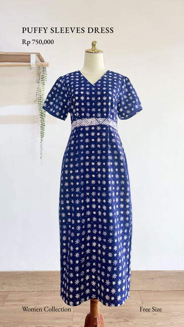 Puff Sleeves Dress - Navy Truntum