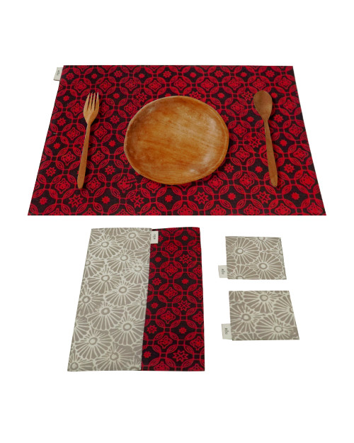 Placemats & Coasters Set (2 Sets) - Red x Grey