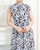 Gather Hem Dress - Blue Hibiscus on Black