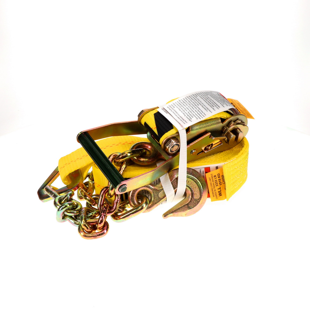 2″ x 30’ Ratchet Strap w/Chain Anchors & Long/Wide Handle