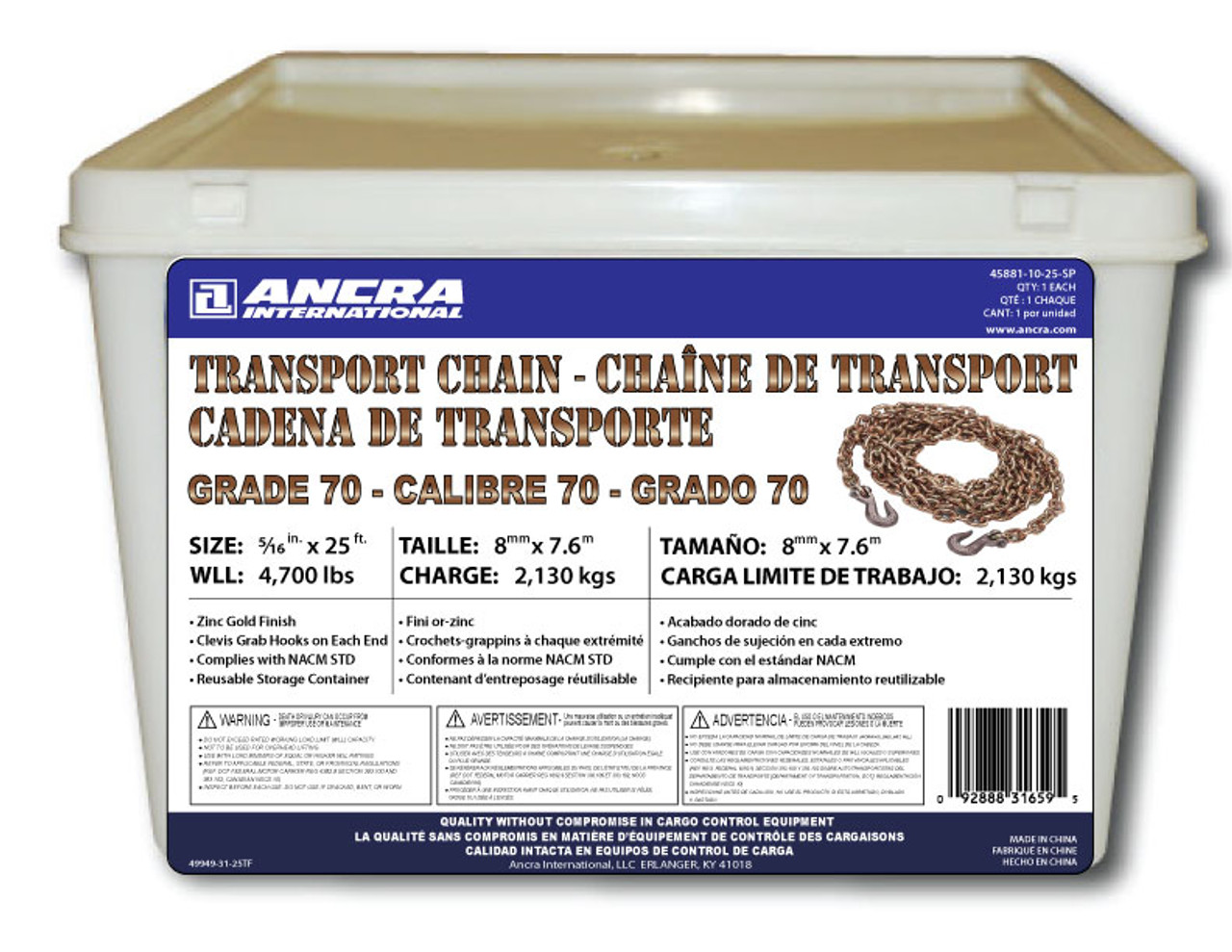 Grade 70 5/16″ x 25′ Chain w/Clevis Hooks Pail