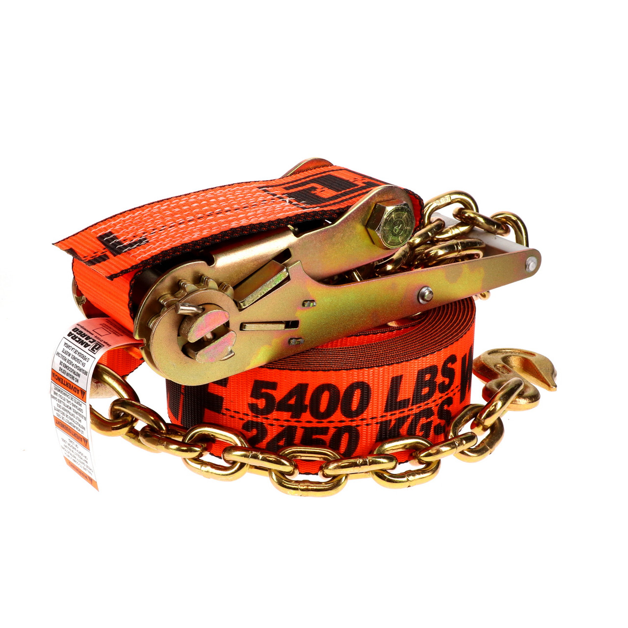 3″ x 27’ Ratchet Strap w/Chain Anchors & Long/Wide & X-Treme Webbing