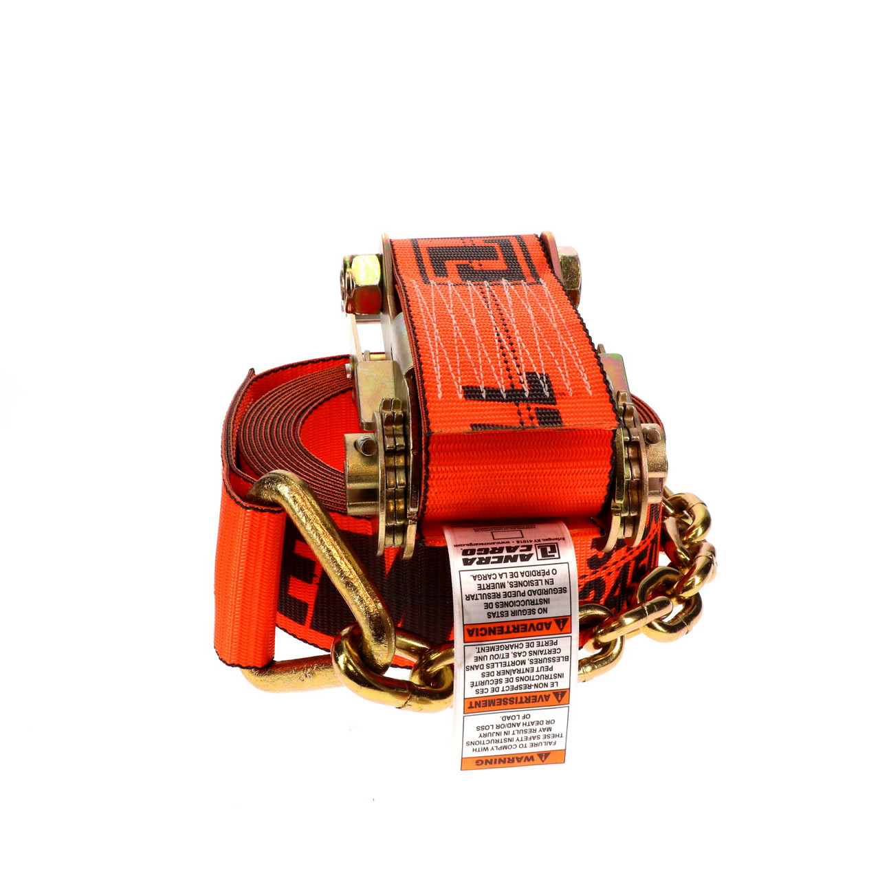 3″ x 27’ Ratchet Strap w/Chain Anchors & Long/Wide & X-Treme Webbing